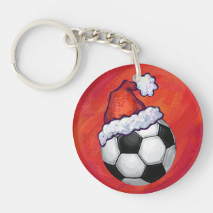サンタハットがサッカーボールを赤に キーホルダー
