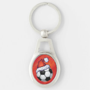 サンタハットがサッカーボールを赤に キーホルダー