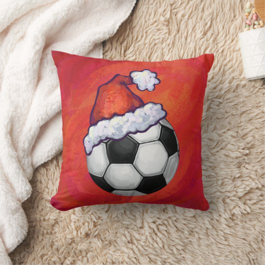 サンタハットがサッカーボールを赤に クッション (ブランケット)