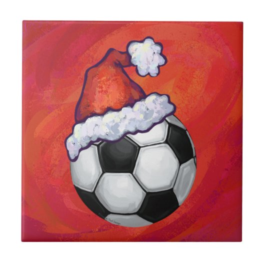 サンタハットがサッカーボールを赤に タイル (正面)