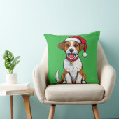 サンタハットが座って微笑む、かわいい犬 クッション (椅子)