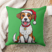 サンタハットが座って微笑む、かわいい犬 クッション (ブランケット)