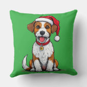 サンタハットが座って微笑む、かわいい犬 クッション (裏面)