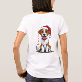 サンタハットが座って微笑む、かわいい犬 Tシャツ (裏面)
