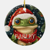 サンタハットでかわいいクリスマスカエルをパーソナライズ セラミックオーナメント (裏面)