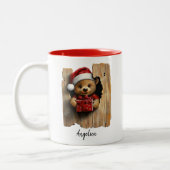 サンタハットでかわいいクリスマスカスタム覗き熊 ツートーンマグカップ (左)