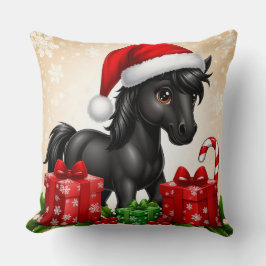 サンタハットでかわいいブラックポニー クッション