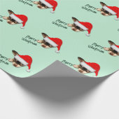 サンタハットでかわいい黒とタンチワホアパピー ラッピングペーパー (角)