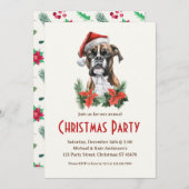 サンタハットでボクサードッグPETホリデークリスマスパーティー 招待状 (正面/裏面)
