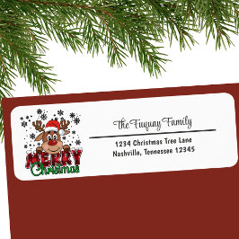 サンタハットで可愛いトナカイMerry Christmas Address ラベル