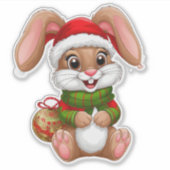 サンタハットで愛らしいクリスマスバニー シール (正面)