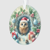 サンタハットで愛らしいクリスマスフクロウ オーナメント (正面)