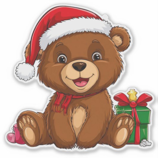 サンタハットで愛らしいクリスマスベア シール (正面)
