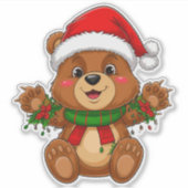 サンタハットで愛らしいクリスマスベア シール (正面)