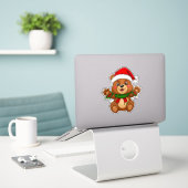 サンタハットで愛らしいクリスマスベア シール (デスク上のノートパソコン)