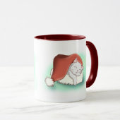 サンタハットで愛らしいクリスマス猫のスヌーズ マグカップ (正面右)