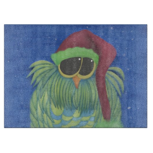 サンタハットで愛らしいフクロウ カッティングボード (正面)