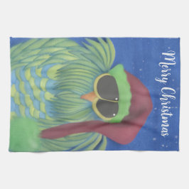 サンタハットで愛らしいフクロウ キッチンタオル