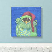 サンタハットで愛らしいフクロウ キャンバスプリント (インサイチュ (ウッドフロア))