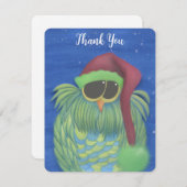 サンタハットで愛らしいフクロウ サンキューカード (正面/裏面)