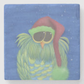 サンタハットで愛らしいフクロウ ストーンコースター (正面)