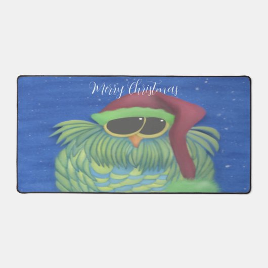 サンタハットで愛らしいフクロウ デスクマット (正面)