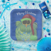 サンタハットで愛らしいフクロウ ペーパープレート (パーティー)