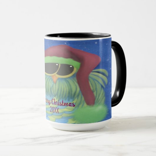 サンタハットで愛らしいフクロウ マグカップ (正面右)