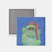 サンタハットで愛らしいフクロウ マグネット (正面/裏面)