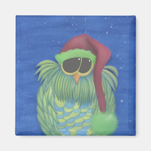 サンタハットで愛らしいフクロウ マグネット (正面)