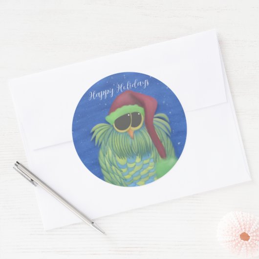 サンタハットで愛らしいフクロウ ラウンドシール (封筒)