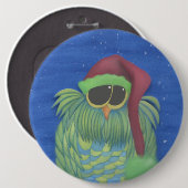 サンタハットで愛らしいフクロウ 缶バッジ (正面&裏面)