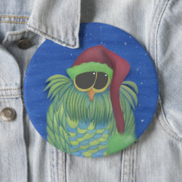 サンタハットで愛らしいフクロウ 缶バッジ