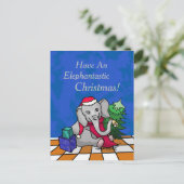 サンタハットで愛らしい漫画のクリスマスゾウ シーズンポストカード (スタンド正面)