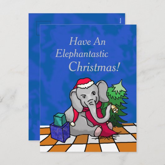 サンタハットで愛らしい漫画のクリスマスゾウ シーズンポストカード (正面/裏面)