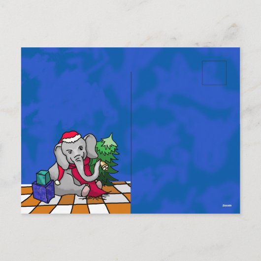 サンタハットで愛らしい漫画のクリスマスゾウ シーズンポストカード (裏面)