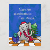 サンタハットで愛らしい漫画のクリスマスゾウ シーズンポストカード (正面)