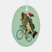サンタハットで自転車に乗る大型バス メタルオーナメント (正面右)