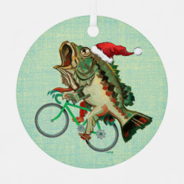 サンタハットで自転車に乗る大型バス メタルオーナメント