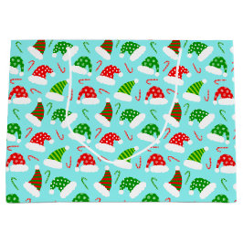 サンタハットとキャンディーキャンズクリスマスパターン ラージペーパーバッグ