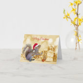 サンタハットとギフトのメリークリスマスリス カード (黄色い花)