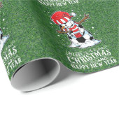 サンタハットとクリスマスのサッカー雪だるま ラッピングペーパー (ロールコーナー)