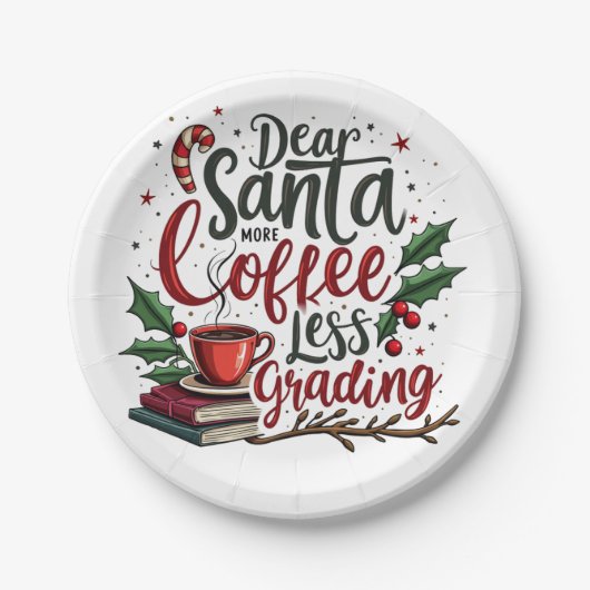 サンタハットとクリスマスを着たアライグマ ペーパープレート (正面)