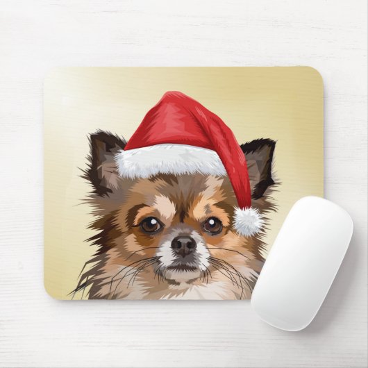 サンタハットとクリスマスチワワの子犬 マウスパッド (マウス)