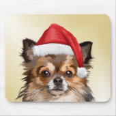 サンタハットとクリスマスチワワの子犬 マウスパッド (正面)