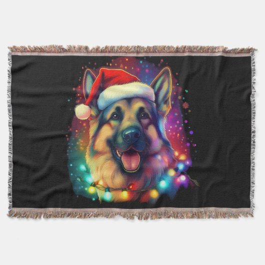 サンタハットとクリスマスドイツの羊飼い犬 スローブランケット (正面)