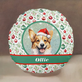 サンタハットとクリスマスパターンを持つコルギアート ラウンドクッション