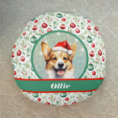 サンタハットとクリスマスパターンを持つコルギアート ラウンドクッション