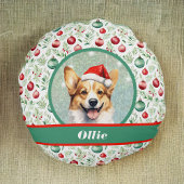 サンタハットとクリスマスパターンを持つコルギアート ラウンドクッション