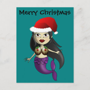 サンタハットとクリスマスパッドの人魚 シーズンポストカード